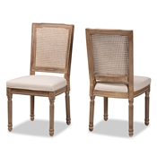 Baxton Studio Louane Traditional French Inspired Beige Fabric Upholstered and Antique Brown Finished Wood 2-Piece Dining Chair Set with Rattan Baxton Studio restaurant furniture, hotel furniture, commercial furniture, wholesale dining room furniture, wholesale dining chairs, classic dining chairs
